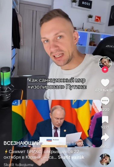 Ekrānšāviņš no TikTok video, kurā redzams Krievijas līderis Vladimirs Putins BRICS samita laikā